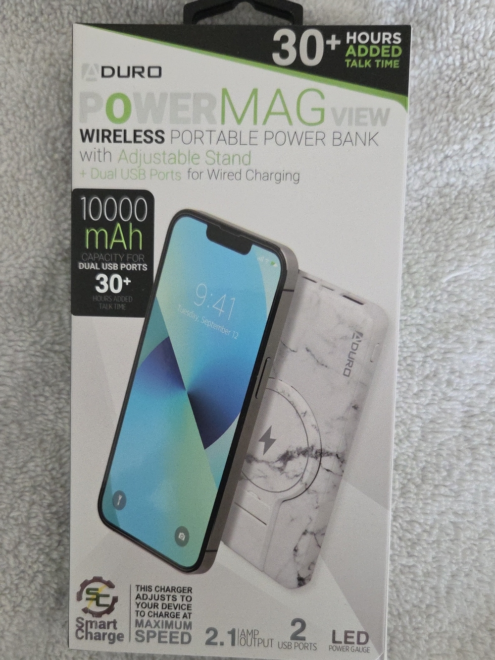 DURO PowerMag View 10000mAh Wireless Power Bank - White Marble
